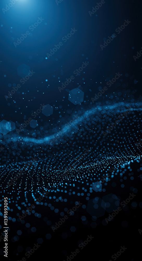 Poster abstract blue digital wave: modern particle flow & technology background - data visualization, netwo