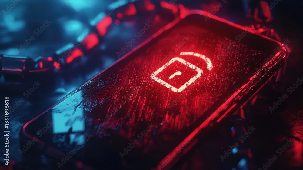 Poster a smartphone with a glowing lock symbol is set against a dark, moody backdrop, evoking themes of sec