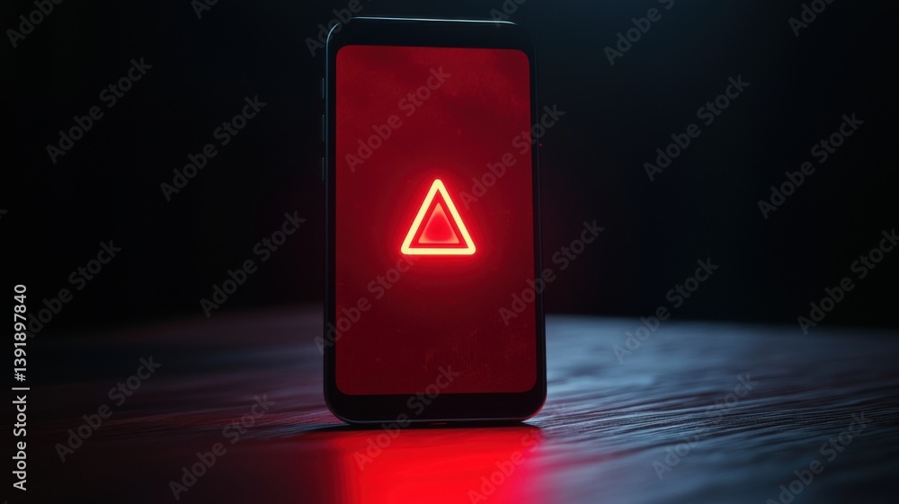 Poster a smartphone displays a glowing red triangle symbol against a dark background, creating an intriguin
