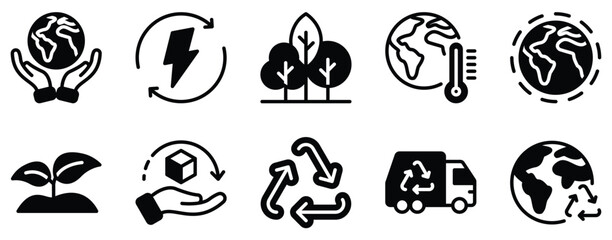 World Environment Day Icon Set Solid Style Collection representing environmental protection and sustainability suitable for eco campaigns educational programs and green initiatives