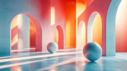 A clean 3D design featuring abstract geometric shapes with soft lighting and minimal shadows