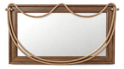 A stylish wooden mirror framed with decorative rope, perfect for interior decor. Ideal for enhancing your living space with a nautical or rustic touch.