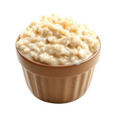 Delicious Creamy Rice Pudding in a Brown Bowl, a comforting and sweet dessert.