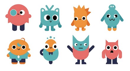 Fototapeta premium Whimsical Monster Squad: Flat Design Delight AI Generated