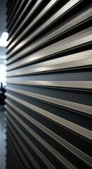 Obraz premium Abstract Ribbed Wall Texture: Modern Interior Design with Linear Gray Metal Panels, Architecture Details, and Light Play