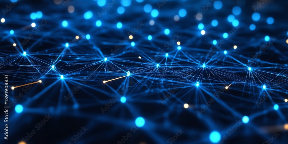 Poster visual representation of a digital network showcasing interconnected nodes and pathways