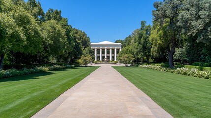 Obraz premium Grand mansion, gardens, sunny day, estate