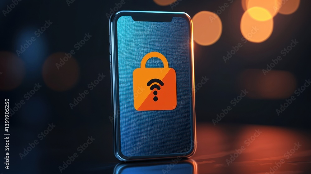 Poster a smartphone displays a padlock icon and wi-fi symbol, symbolizing security and connectivity with a 