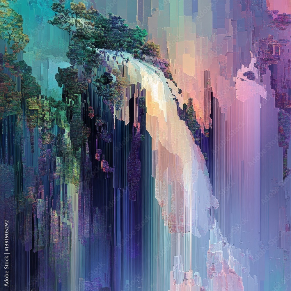 Poster abstract colorful waterfall with vertical lines and blurred effect in