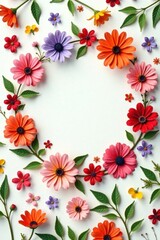 Floral arrangement with mixed flowers in a circular pattern on a seamless background, floral art, nature photography