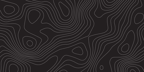 Abstract Topographic Map Background with White Contour Lines and Geographic Grid on a Black Background, Ideal for Geospatial Designs, Data Visualization, and Digital Mapping Projects
