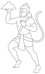 Indian God Lord Hanumana Maruti Vector Line Art Illustration, maruti, hanuman, ram, monkey, vanar, religion, hindu god, Indian god, hinduism, India, belief, prayer, flying, rama, hill, animal, temple