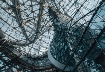 A close-up of the intricate details of modern architecture, highlighting geometric patterns and glass facades