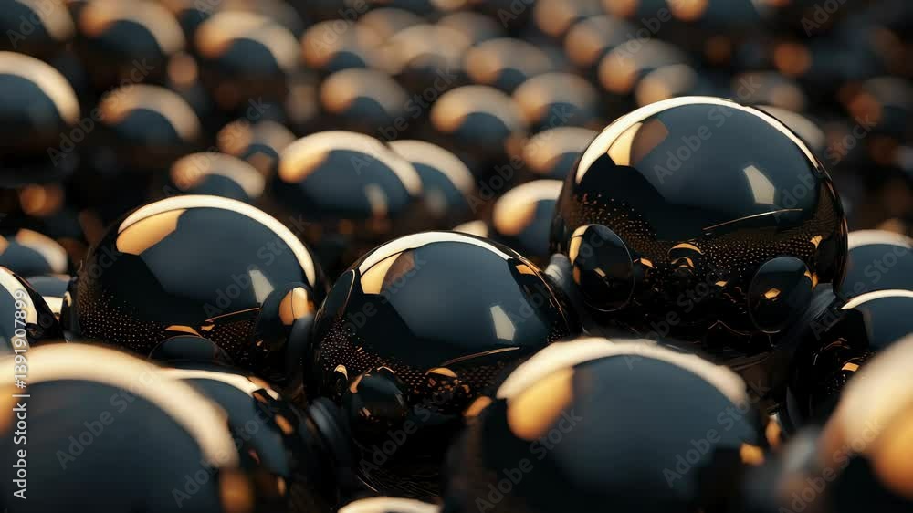 Poster lots of beautiful chaotic and slow translucent spheres on a dark background. suitable for abstract d