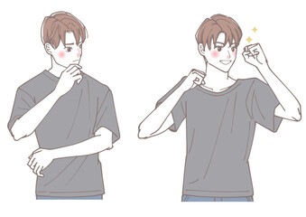 考えている男性と喜んでいる男性のセット