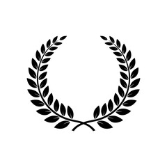 Laurel wreath icon. Black silhouette of a laurel wreath isolated on white background. Vector illustration.
