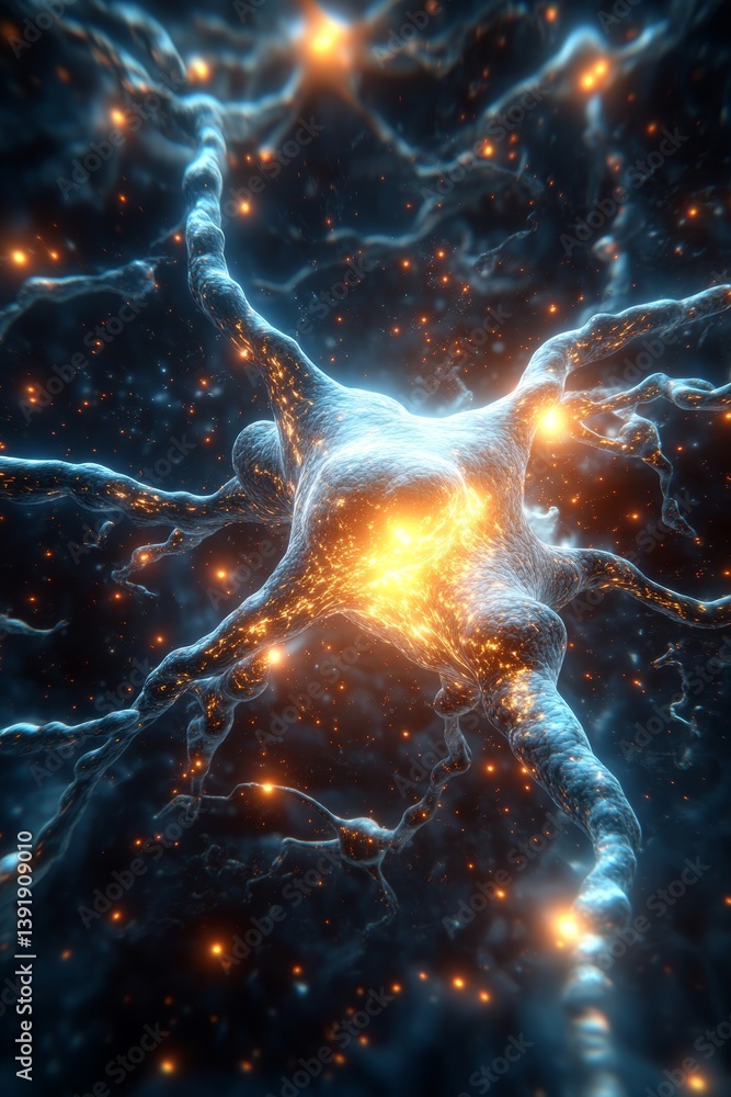 Poster synaptic connections vibrant 3d render of an interconnected neuron processing visual data