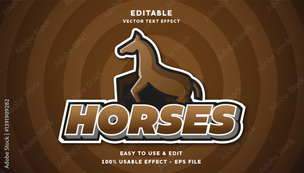 Poster editable horses vector text effect with modern style design