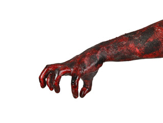 Hand of zombie on white background. Halloween celebration