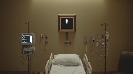 A hospital room with eerie empty bed


