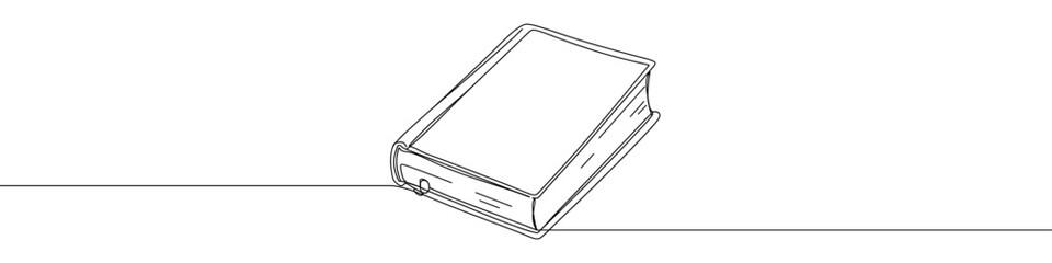 Book icon drawn with one line. Black outline of a closed book made with a single continuous line. Vector illustration