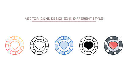 Casino Chip Heart icon design with white background stock illustration