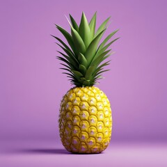 Fototapeta premium A vibrant, detailed illustration showcases a ripe yellow pine with a lush green crown against a soft purple background, perfect for tropical themes and high-resolution