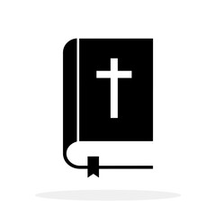 Obraz premium Bible icon. Black closed Bible icon with white cross on the cover isolated on white background. Vector illustration.