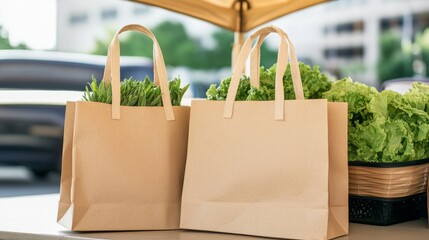 City market with local vendors and reusable bags, plastic-free shopping