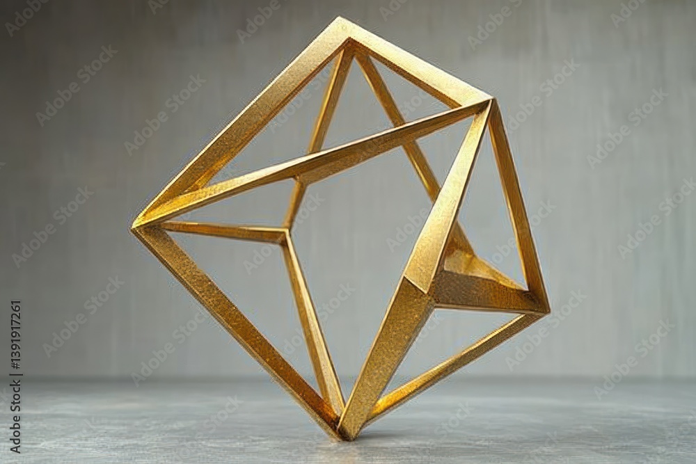 Fototapete 3d rendering of golden icosahedron in minimalist geometric style with abstract design elements