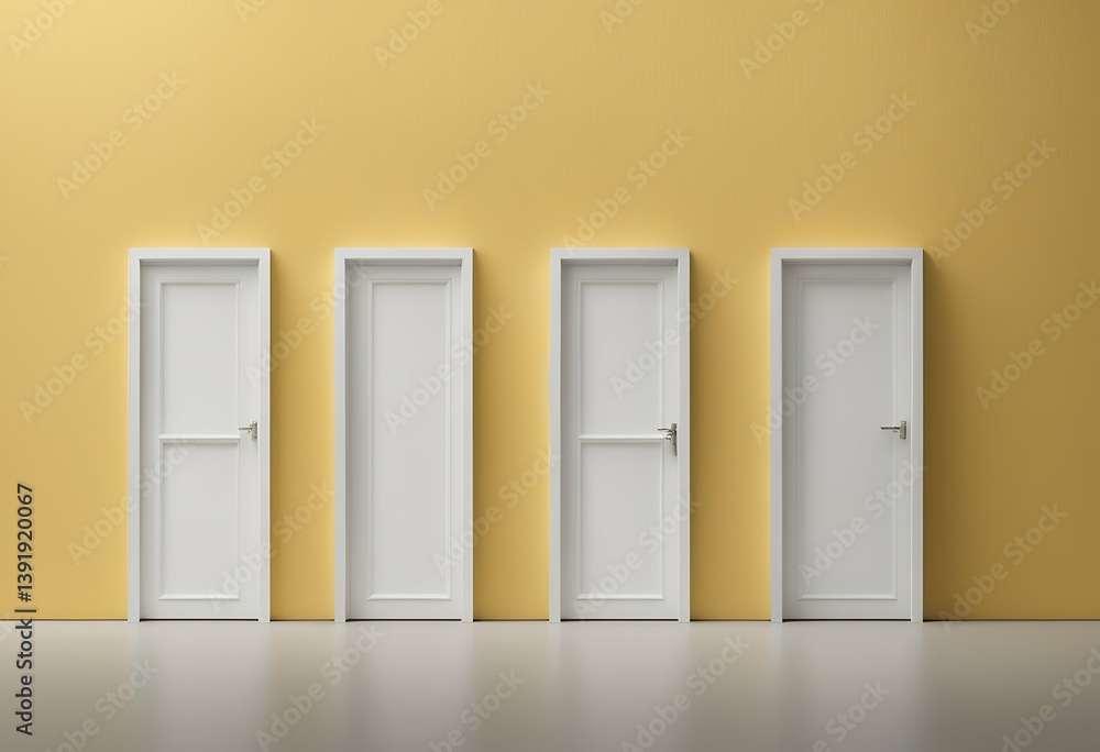 Aufkleber white rendering minimal conceptual yellow background three 3d scene door shadow window contrast illu