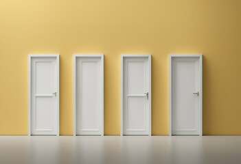 white rendering minimal conceptual yellow background three 3d scene door shadow window contrast illustration concept abstract choice render room choose trendy way summer doorway success surreal