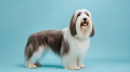 Fluffy Dog Portrait Against a Light Blue Background