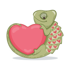 Romantic chameleon with heart, cute mascot, logo, avatar