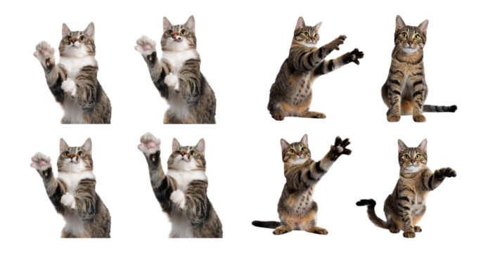 Playful Tabby Cats in Various Poses and Expressions on White Background, Bundle Set Collection, Isolated on Transparent Background