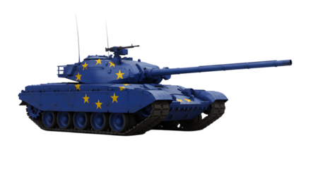 Blue tank with yellow stars on a black background military vehicle