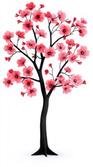 Obraz premium A vibrant pink flame tree blossoms beautifully against a stark white background showcasing its delicate flowers and dark branches in a visually striking illustration perfect for