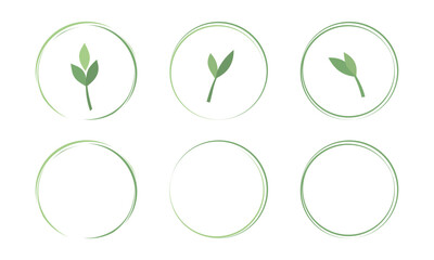 Green circle sign set with green tea leaves logo sign isolated on white background vector.
