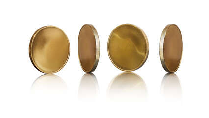 Collection coins, money, golden isolated on free png background. Money success concept.