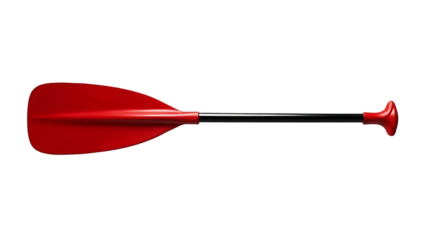 a red paddle, likely used for kayaking or canoeing. It is isolated on a transparent background and has a black handle.