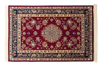 Exquisite burgundy rug intricate floral design rich colors detailed craftsmanship soft texture isolated on transparent background