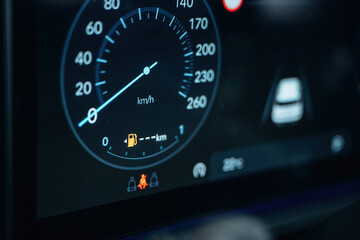 Detailed close up view of speedometer, front panel