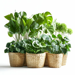 Naklejka premium Assorted houseplants in woven baskets