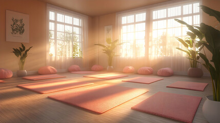 Peaceful yoga studio sunrise room