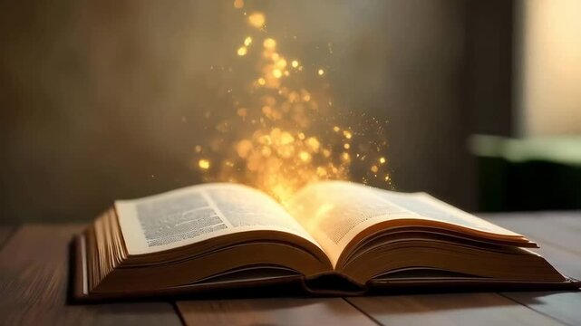 The magic of reading represented by an open book with dream like sparkles hovering over the pages