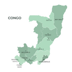 Map of CONGO with Regions Borders and Famous Cities
