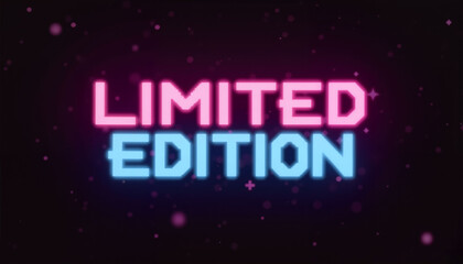 Obraz premium Retro arcade pixel text “LIMITED EDITION” glowing in space, nostalgia. Old style, 1980 style concept