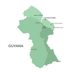 Map of GUYANA with Regions Borders and Famous Cities