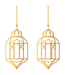 Obraz premium Elegant Golden Lanterns Hanging Symmetrically Soft Light. AI Generated