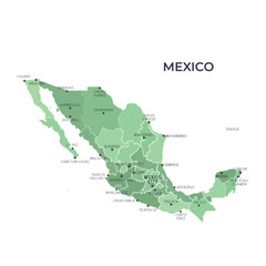 Map of MEXICO with Regions Borders and Famous Cities